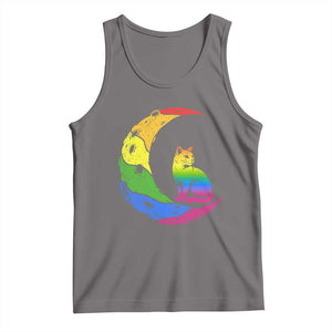 Rainbow Moon Cat Pride Tank Top LGBT Feline Graphic TS12 Deep Heather Print Your Wear