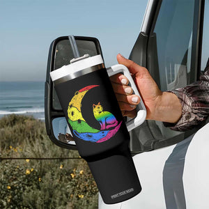 Rainbow Moon Cat Pride Tumbler With Handle LGBT Feline Graphic TS12 Print Your Wear