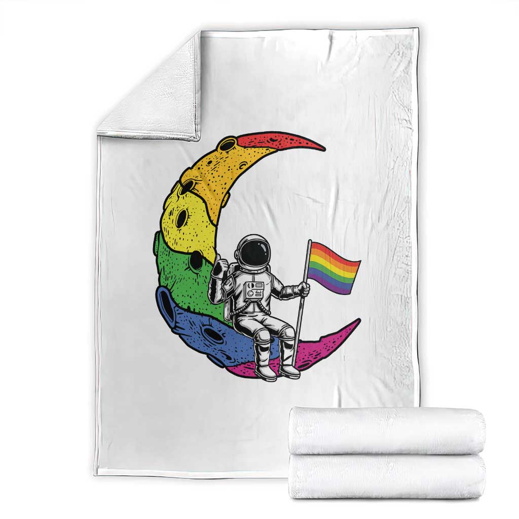 Rainbow Astronaut On The Moon LGBT Throw Blanket Spaceman Pride Month TS12 White Print Your Wear