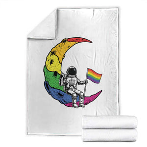 Rainbow Astronaut On The Moon LGBT Throw Blanket Spaceman Pride Month TS12 White Print Your Wear