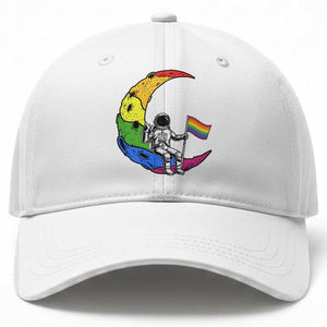 Rainbow Astronaut On The Moon LGBT Baseball Cap Spaceman Pride Month TS12 Print Your Wear