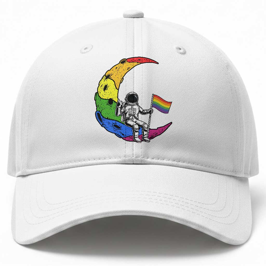 Rainbow Astronaut On The Moon LGBT Baseball Cap Spaceman Pride Month TS12 Print Your Wear