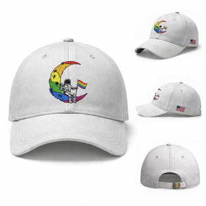 Rainbow Astronaut On The Moon LGBT Baseball Cap Spaceman Pride Month TS12 Baseball Cap Universal Fit White Print Your Wear