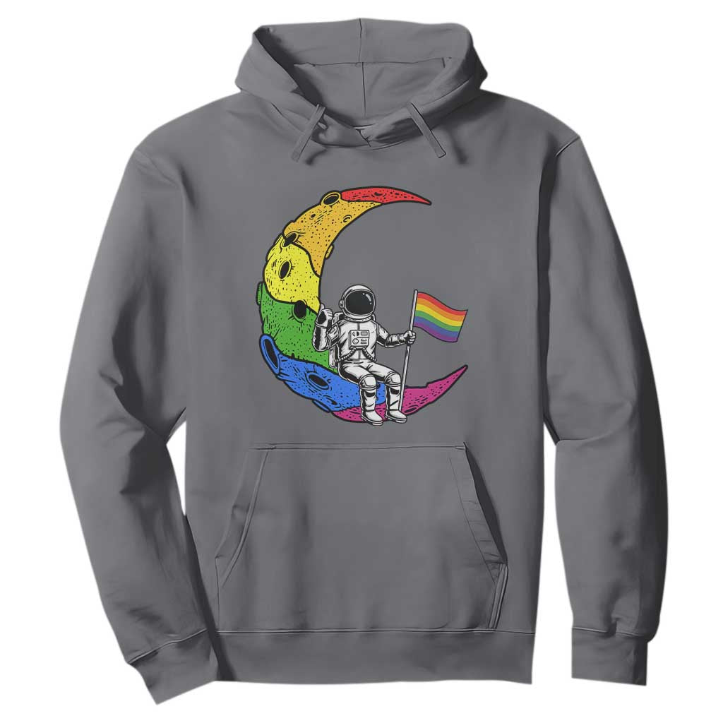 Rainbow Astronaut On The Moon LGBT Hoodie Spaceman Pride Month TS12 Charcoal Print Your Wear