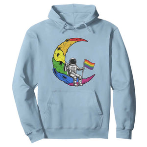 Rainbow Astronaut On The Moon LGBT Hoodie Spaceman Pride Month TS12 Light Blue Print Your Wear