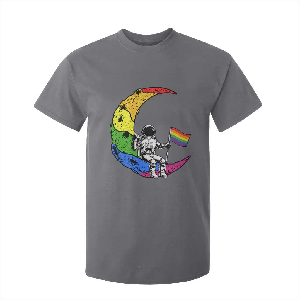 Rainbow Astronaut On The Moon LGBT T Shirt For Kid Spaceman Pride Month TS12 Charcoal Print Your Wear
