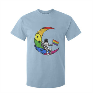 Rainbow Astronaut On The Moon LGBT T Shirt For Kid Spaceman Pride Month TS12 Light Blue Print Your Wear