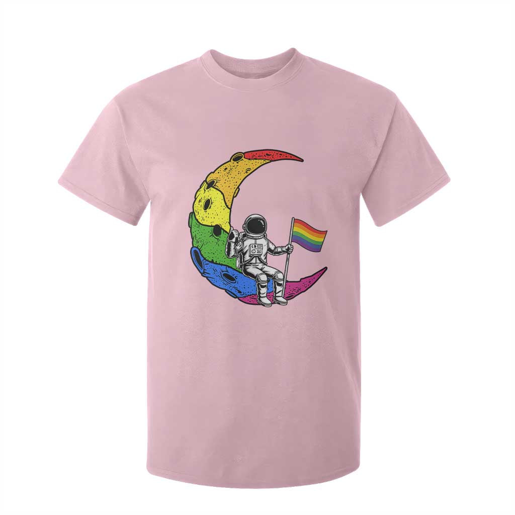 Rainbow Astronaut On The Moon LGBT T Shirt For Kid Spaceman Pride Month TS12 Light Pink Print Your Wear