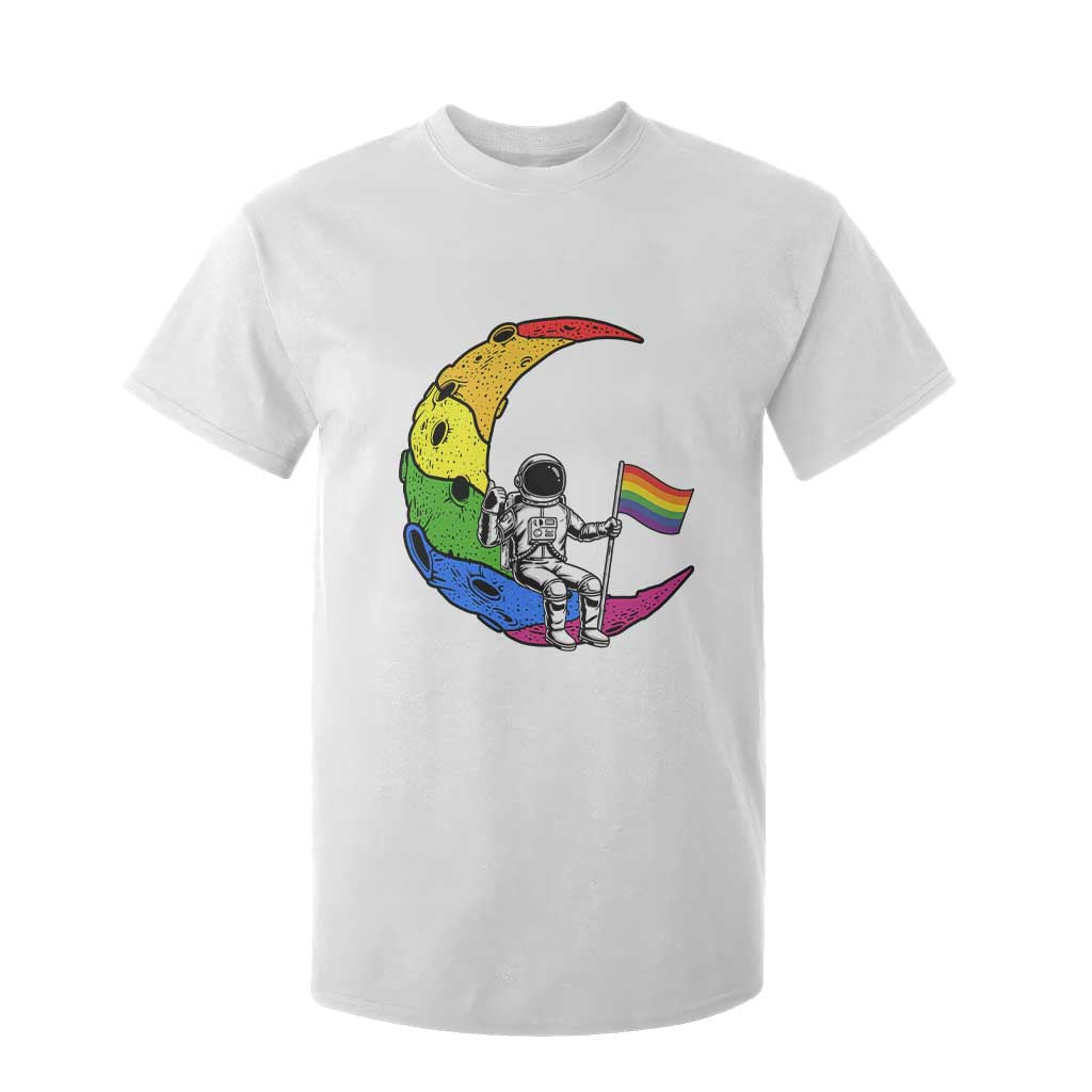Rainbow Astronaut On The Moon LGBT T Shirt For Kid Spaceman Pride Month TS12 White Print Your Wear