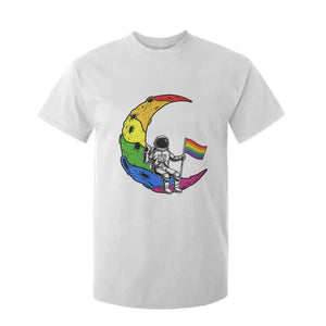 Rainbow Astronaut On The Moon LGBT T Shirt For Kid Spaceman Pride Month TS12 White Print Your Wear