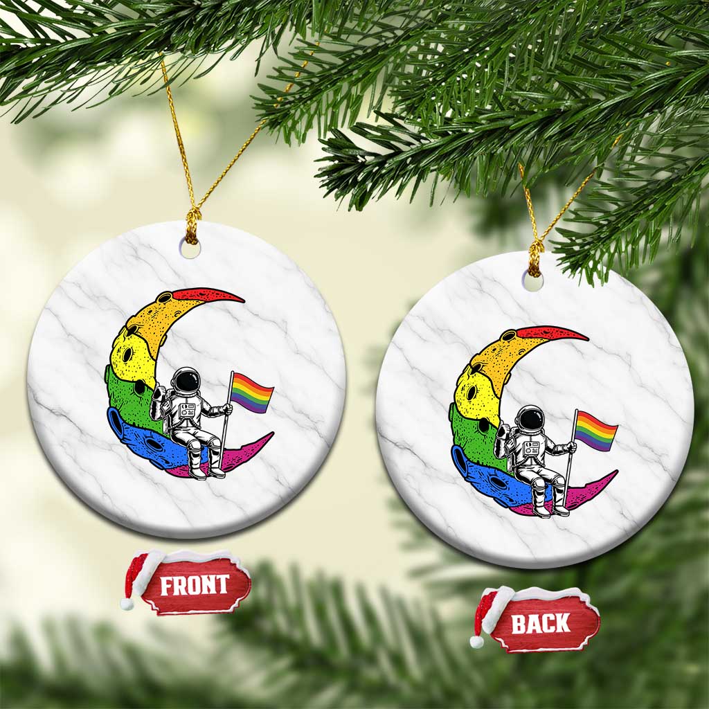 Rainbow Astronaut On The Moon LGBT Ceramic Ornament Spaceman Pride Month TS12 1pc White Marble Print Your Wear