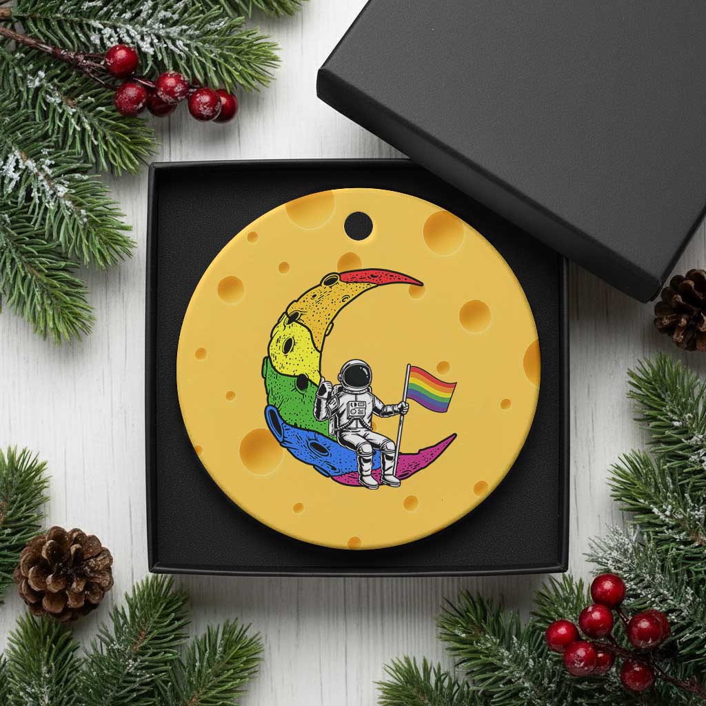 Rainbow Astronaut On The Moon LGBT Ceramic Ornament Spaceman Pride Month TS12 1pc Yellow Cheese Print Your Wear