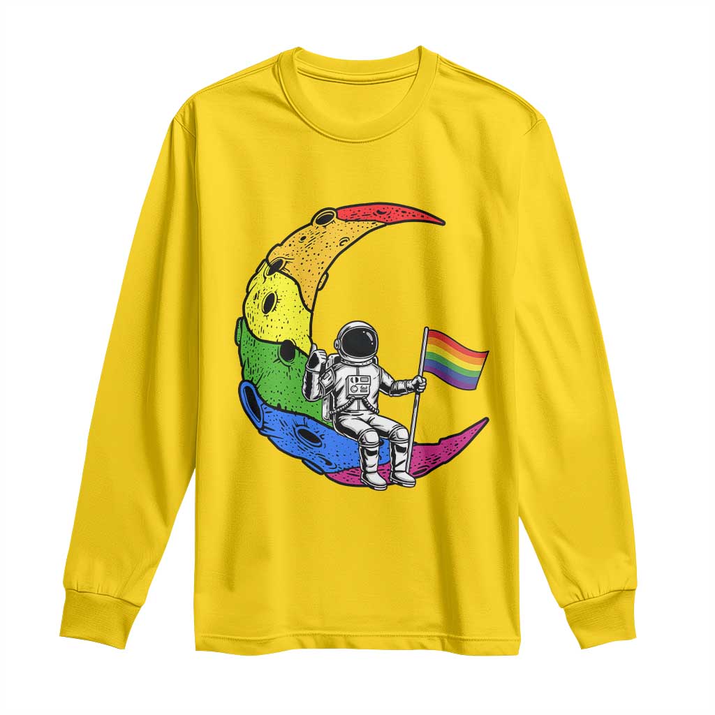 Rainbow Astronaut On The Moon LGBT Long Sleeve Shirt Spaceman Pride Month TS12 Daisy Print Your Wear