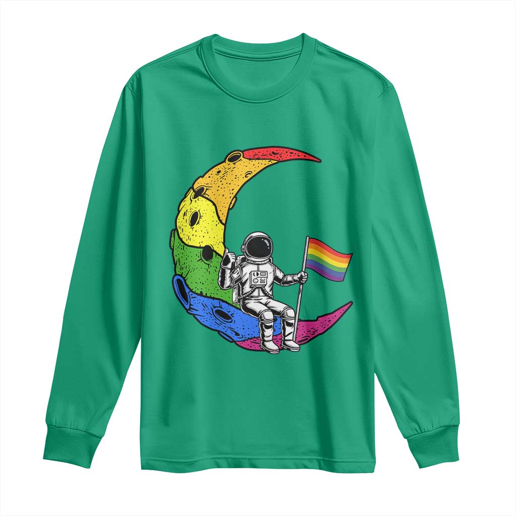 Rainbow Astronaut On The Moon LGBT Long Sleeve Shirt Spaceman Pride Month TS12 Irish Green Print Your Wear