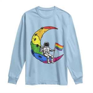 Rainbow Astronaut On The Moon LGBT Long Sleeve Shirt Spaceman Pride Month TS12 Light Blue Print Your Wear