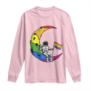 Rainbow Astronaut On The Moon LGBT Long Sleeve Shirt Spaceman Pride Month TS12 Light Pink Print Your Wear