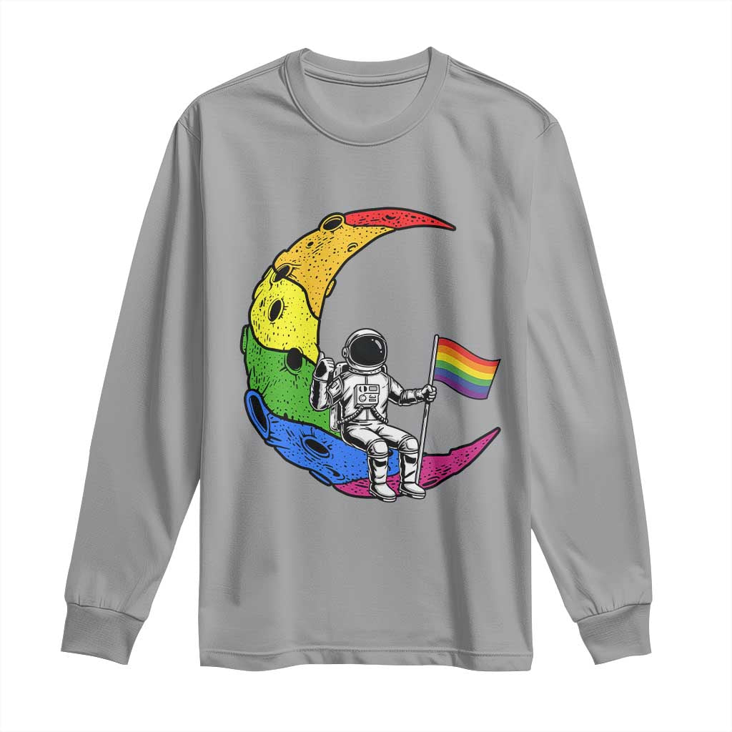 Rainbow Astronaut On The Moon LGBT Long Sleeve Shirt Spaceman Pride Month TS12 Sport Gray Print Your Wear
