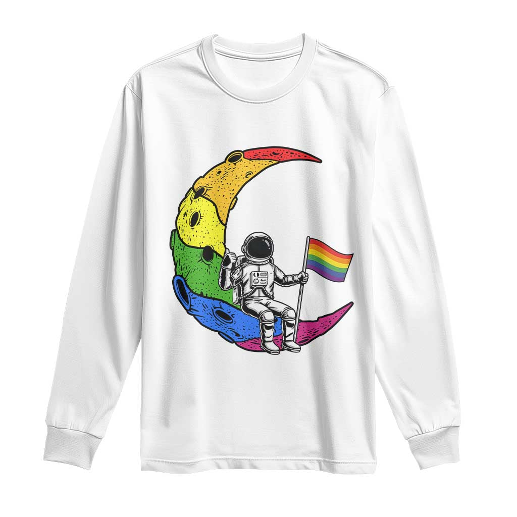 Rainbow Astronaut On The Moon LGBT Long Sleeve Shirt Spaceman Pride Month TS12 White Print Your Wear