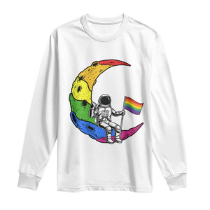 Rainbow Astronaut On The Moon LGBT Long Sleeve Shirt Spaceman Pride Month TS12 White Print Your Wear