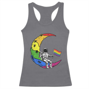 Rainbow Astronaut On The Moon LGBT Racerback Tank Top Spaceman Pride Month TS12 Charcoal Print Your Wear