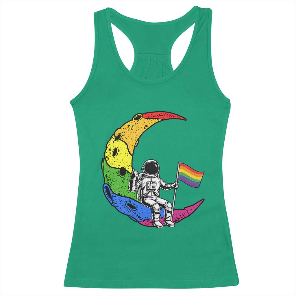 Rainbow Astronaut On The Moon LGBT Racerback Tank Top Spaceman Pride Month TS12 Irish Green Print Your Wear