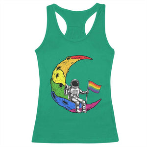 Rainbow Astronaut On The Moon LGBT Racerback Tank Top Spaceman Pride Month TS12 Irish Green Print Your Wear