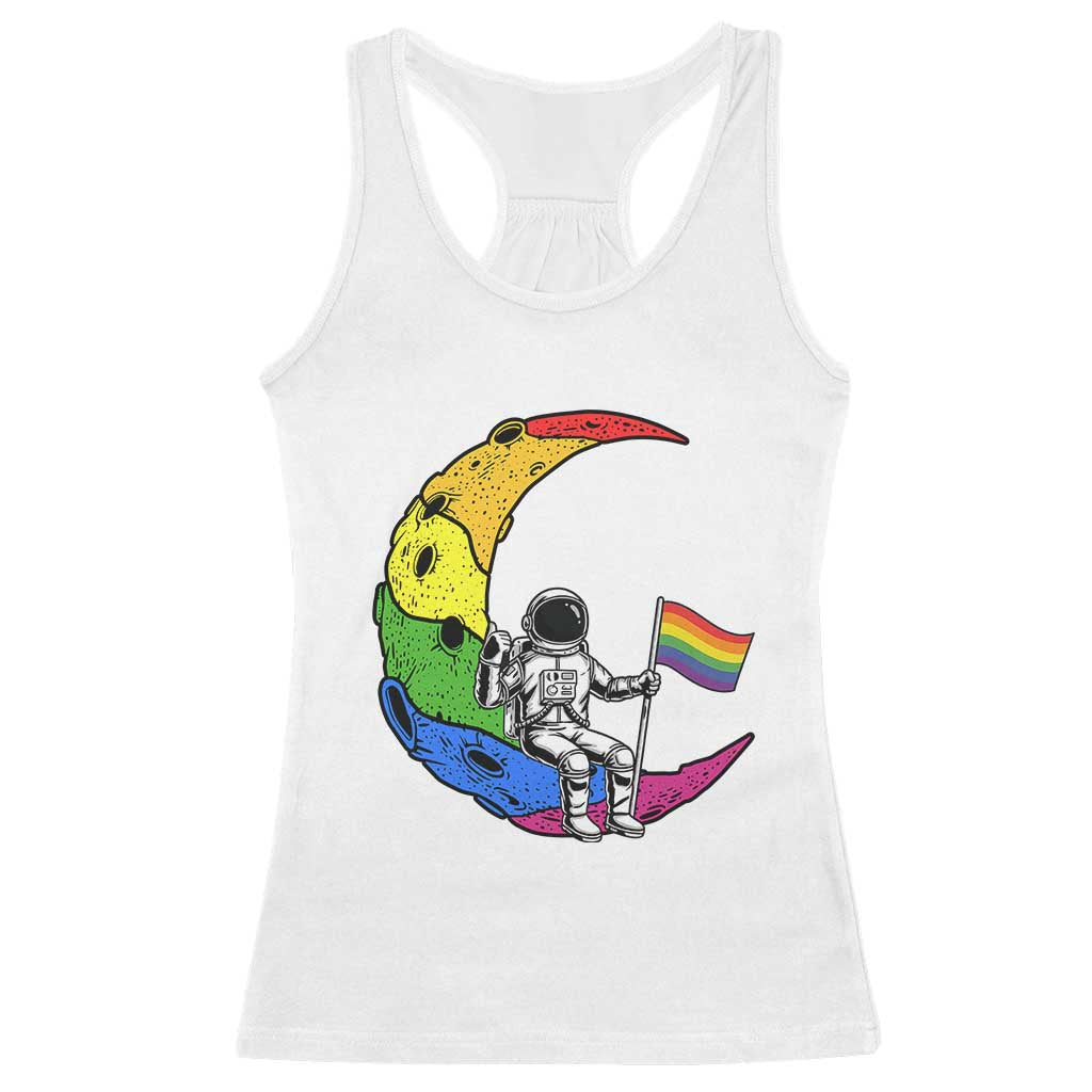 Rainbow Astronaut On The Moon LGBT Racerback Tank Top Spaceman Pride Month TS12 White Print Your Wear