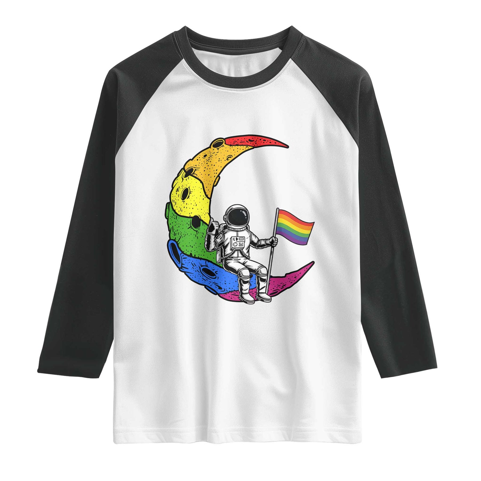 Rainbow Astronaut On The Moon LGBT Raglan Shirt Spaceman Pride Month TS12 White Black Print Your Wear