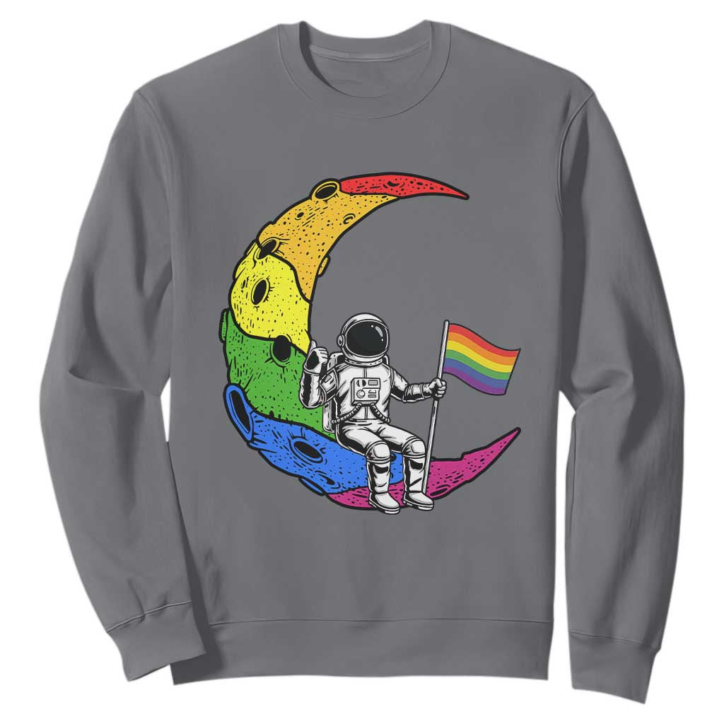 Rainbow Astronaut On The Moon LGBT Sweatshirt Spaceman Pride Month TS12 Charcoal Print Your Wear