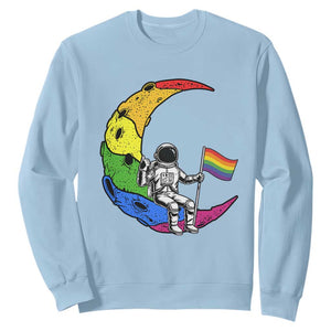 Rainbow Astronaut On The Moon LGBT Sweatshirt Spaceman Pride Month TS12 Light Blue Print Your Wear