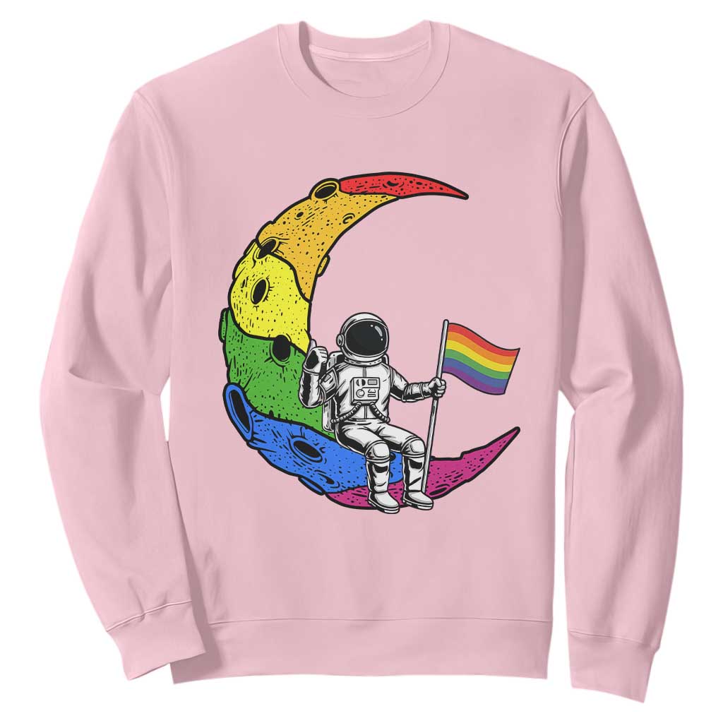 Rainbow Astronaut On The Moon LGBT Sweatshirt Spaceman Pride Month TS12 Light Pink Print Your Wear