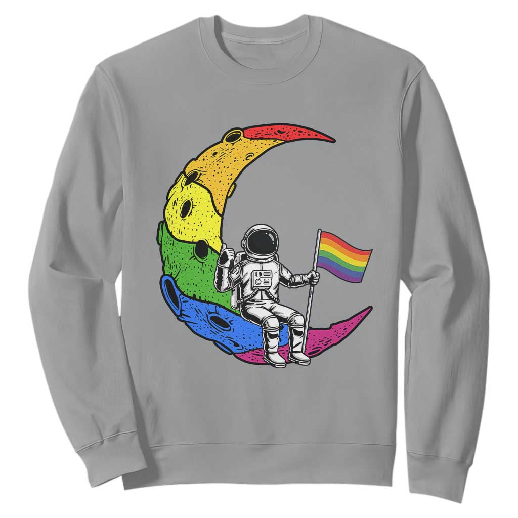 Rainbow Astronaut On The Moon LGBT Sweatshirt Spaceman Pride Month TS12 Sport Gray Print Your Wear