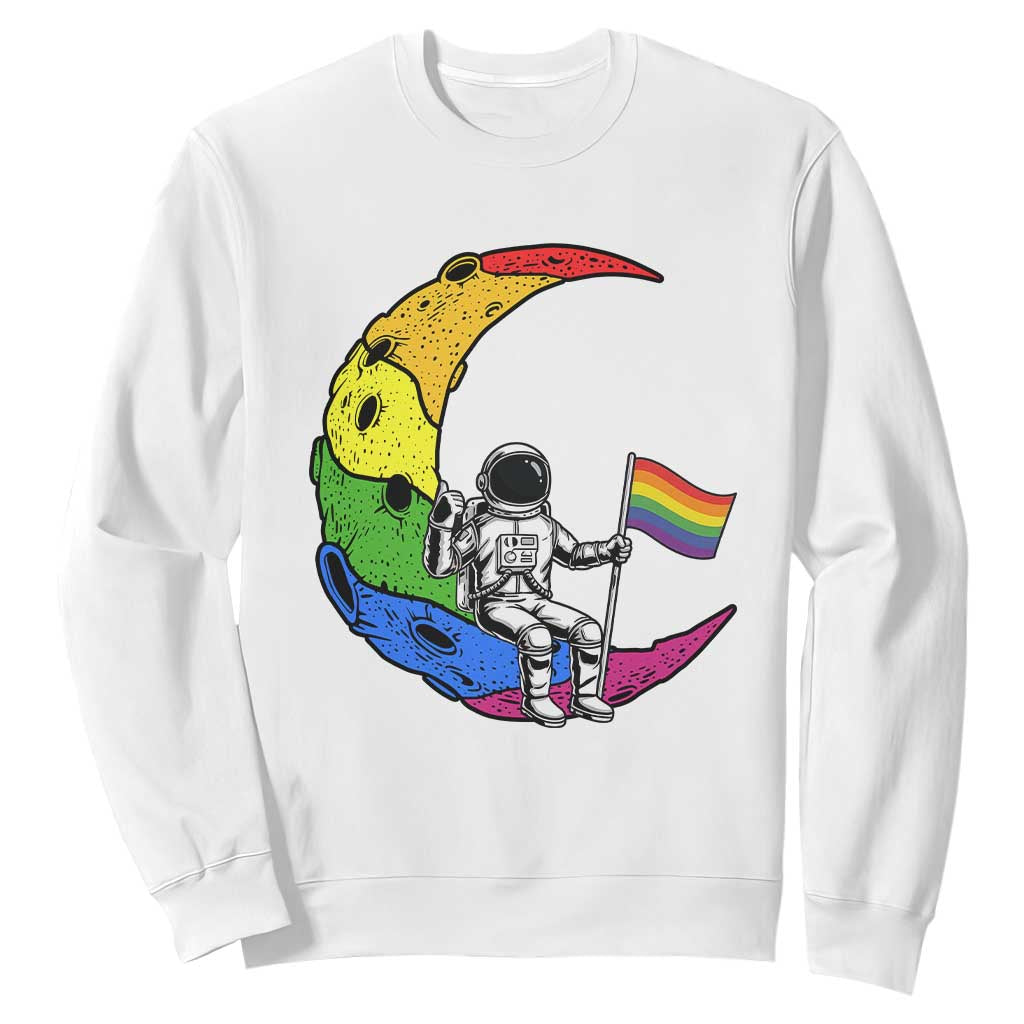 Rainbow Astronaut On The Moon LGBT Sweatshirt Spaceman Pride Month TS12 White Print Your Wear