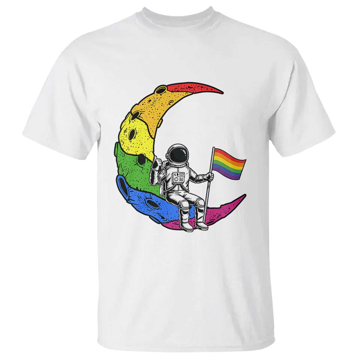 Rainbow Astronaut On The Moon LGBT T Shirt Spaceman Pride Month TS12 White Print Your Wear