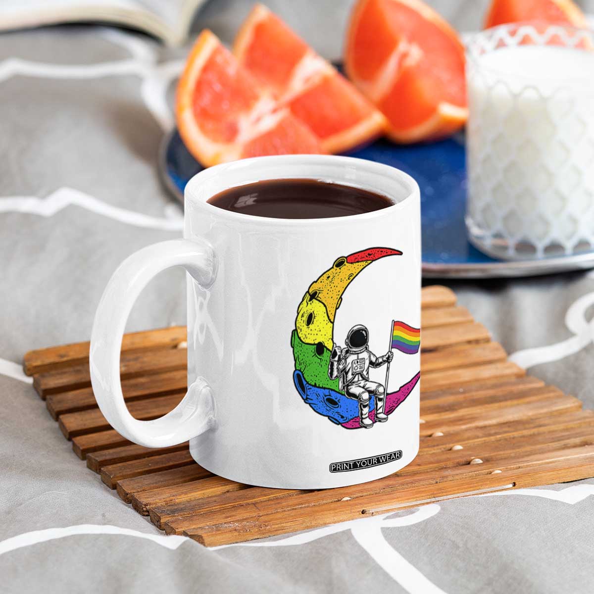 Rainbow Astronaut On The Moon LGBT Coffee Mug Spaceman Pride Month TS12 Print Your Wear