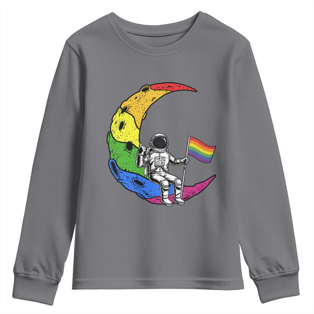 Rainbow Astronaut On The Moon LGBT Youth Sweatshirt Spaceman Pride Month TS12 Charcoal Print Your Wear