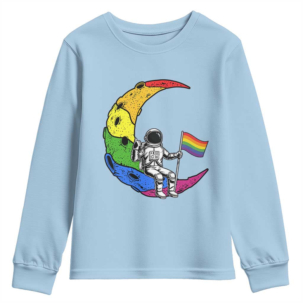Rainbow Astronaut On The Moon LGBT Youth Sweatshirt Spaceman Pride Month TS12 Light Blue Print Your Wear