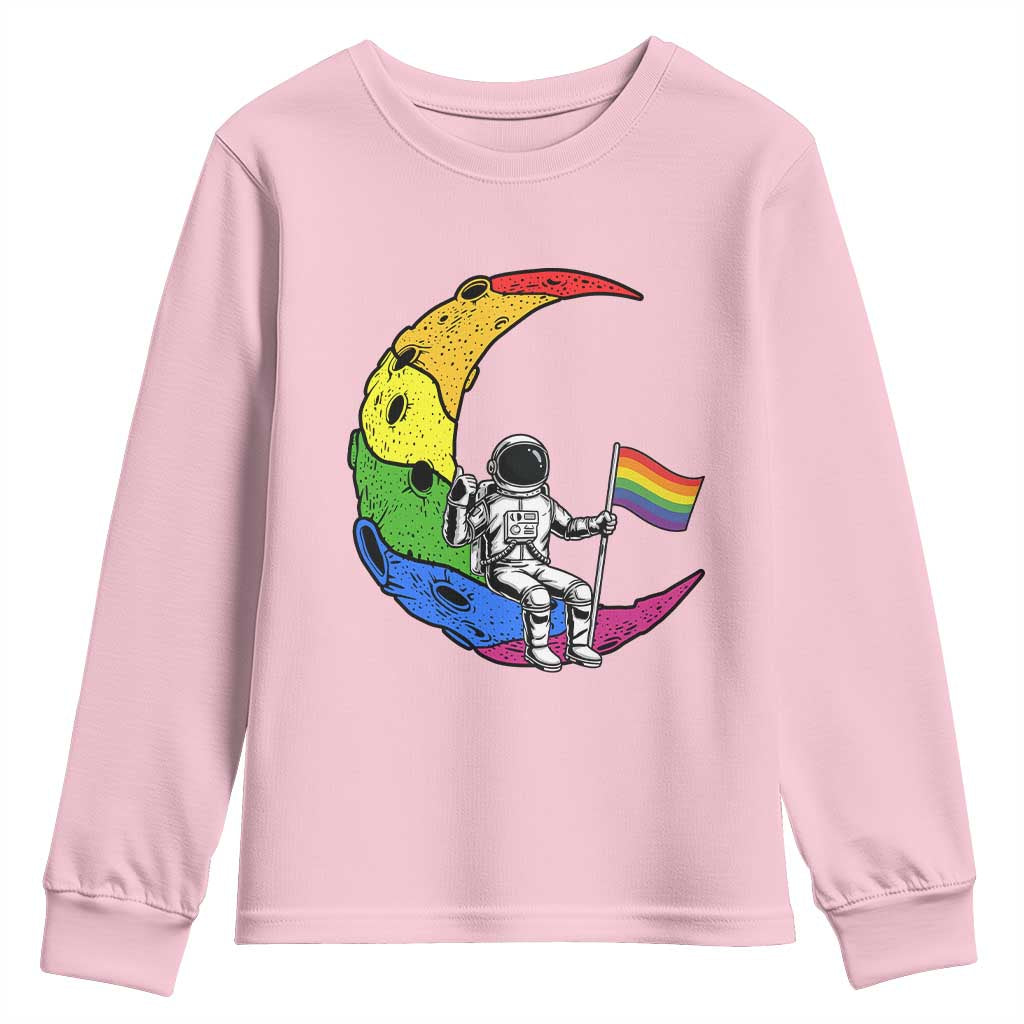 Rainbow Astronaut On The Moon LGBT Youth Sweatshirt Spaceman Pride Month TS12 Light Pink Print Your Wear