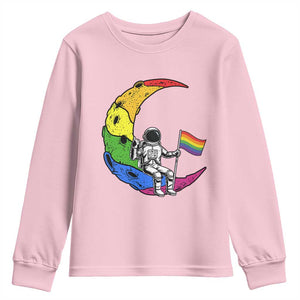 Rainbow Astronaut On The Moon LGBT Youth Sweatshirt Spaceman Pride Month TS12 Light Pink Print Your Wear