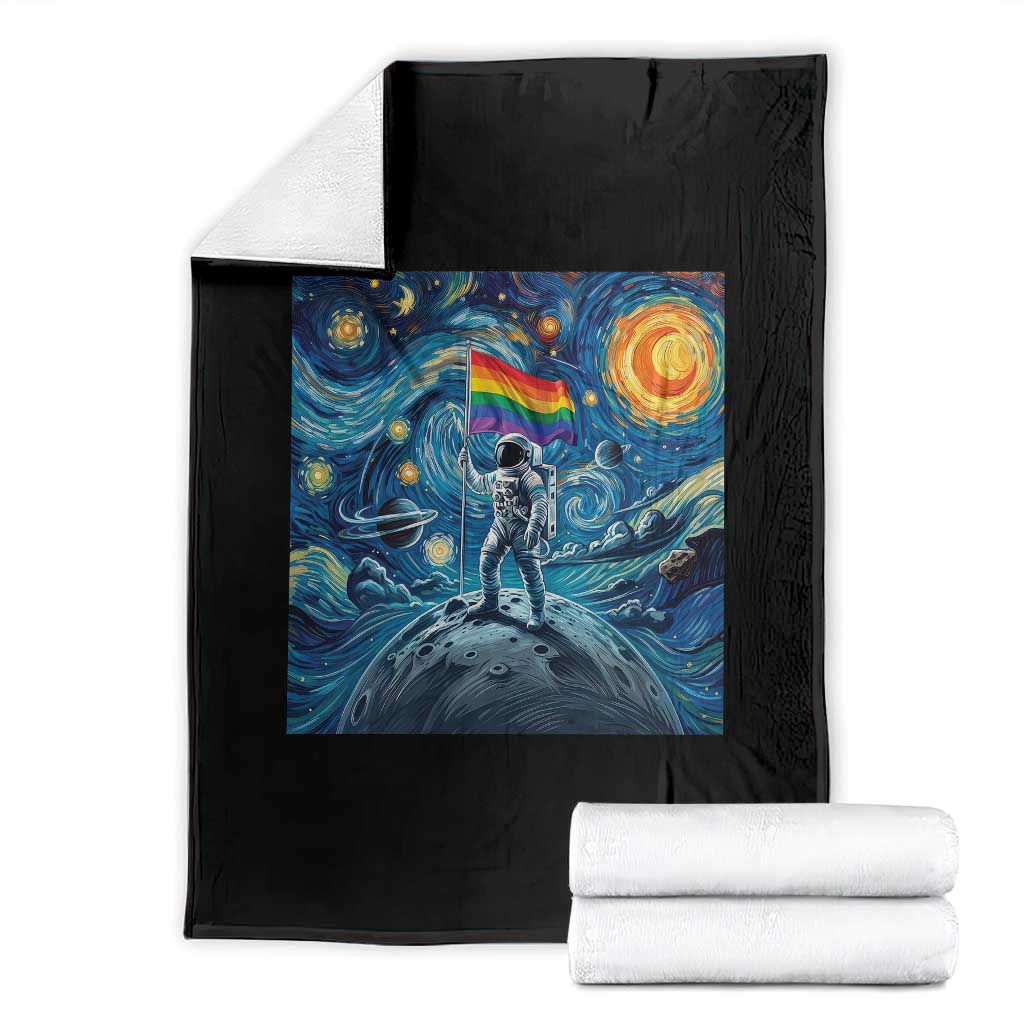 LGBTQ Rainbow Moon Astronaut Throw Blanket Starry Night Graphic TS12 Black Print Your Wear