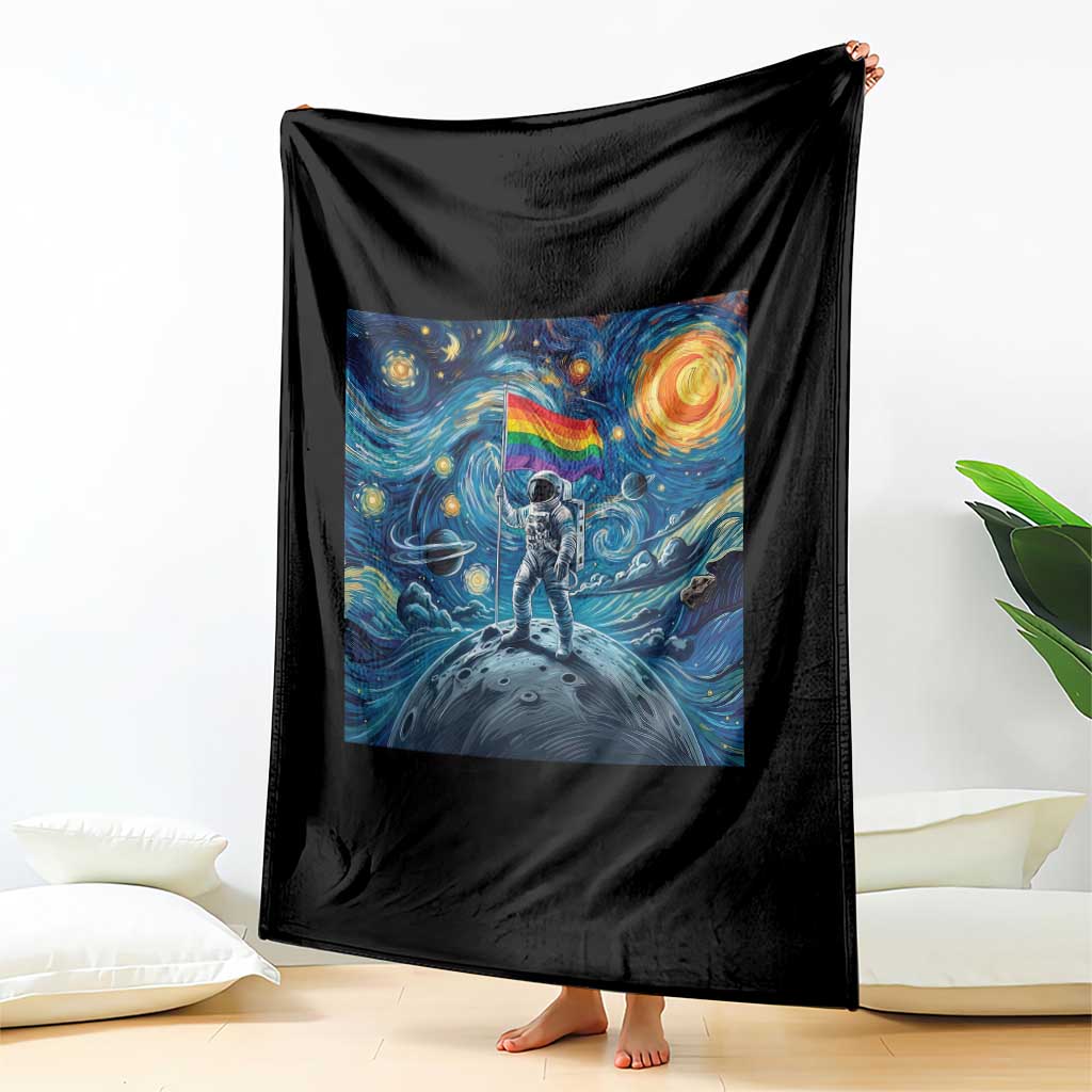 LGBTQ Rainbow Moon Astronaut Throw Blanket Starry Night Graphic TS12 Print Your Wear