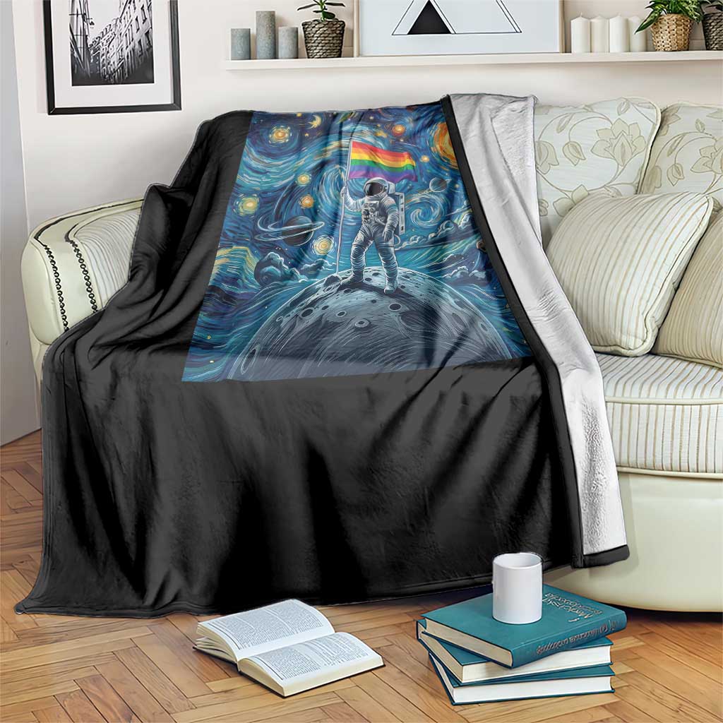 LGBTQ Rainbow Moon Astronaut Throw Blanket Starry Night Graphic TS12 Print Your Wear