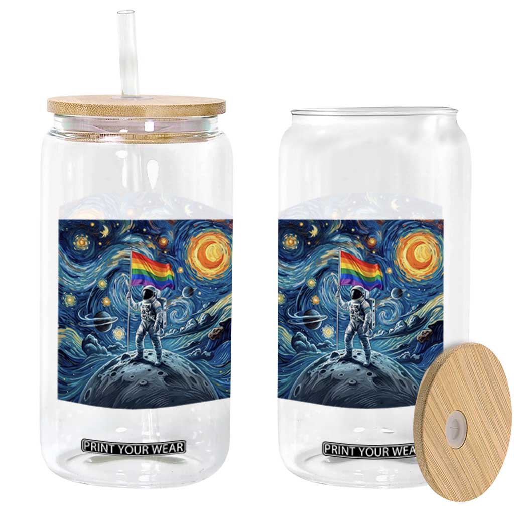 LGBTQ Rainbow Moon Astronaut Glass Can Starry Night Graphic TS12 Print Your Wear