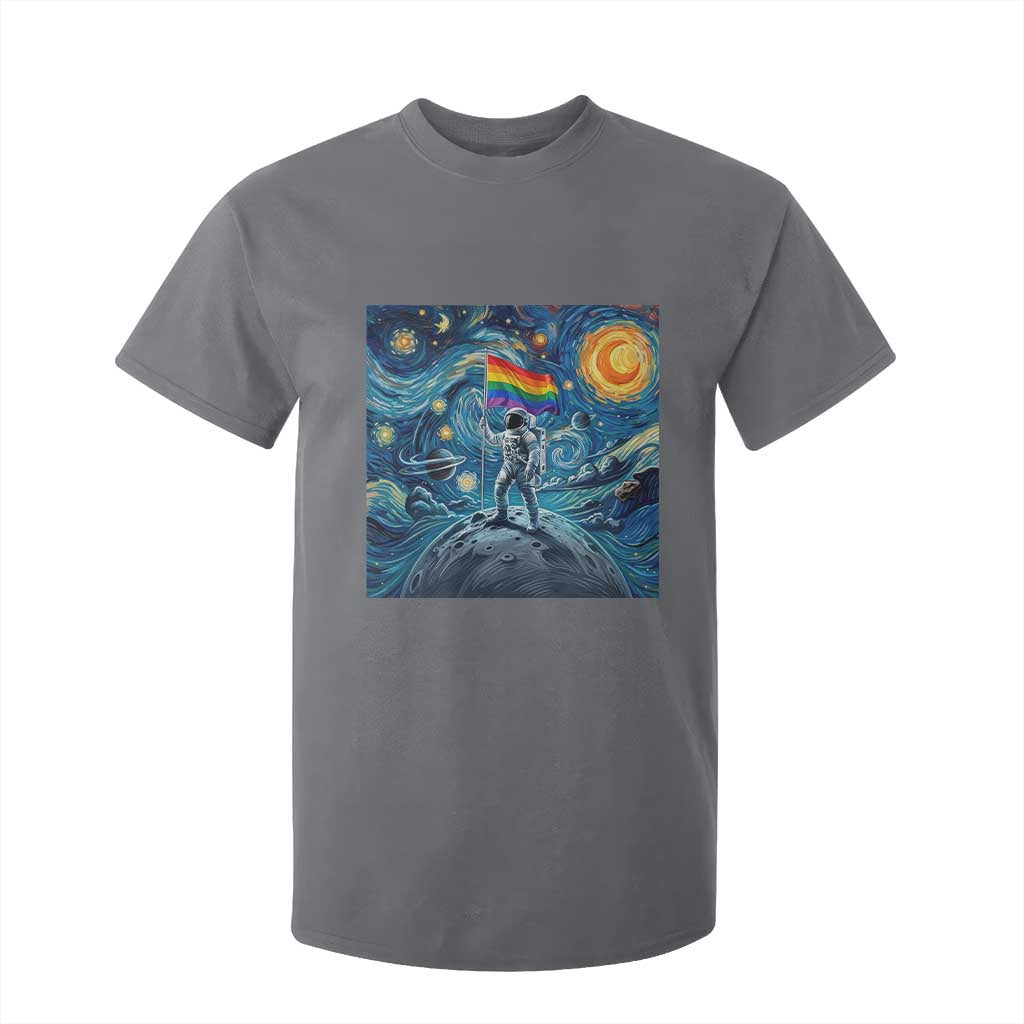 LGBTQ Rainbow Moon Astronaut T Shirt For Kid Starry Night Graphic TS12 Charcoal Print Your Wear