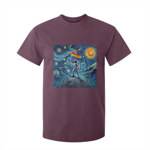 LGBTQ Rainbow Moon Astronaut T Shirt For Kid Starry Night Graphic TS12 Maroon Print Your Wear