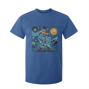 LGBTQ Rainbow Moon Astronaut T Shirt For Kid Starry Night Graphic TS12 Royal Blue Print Your Wear
