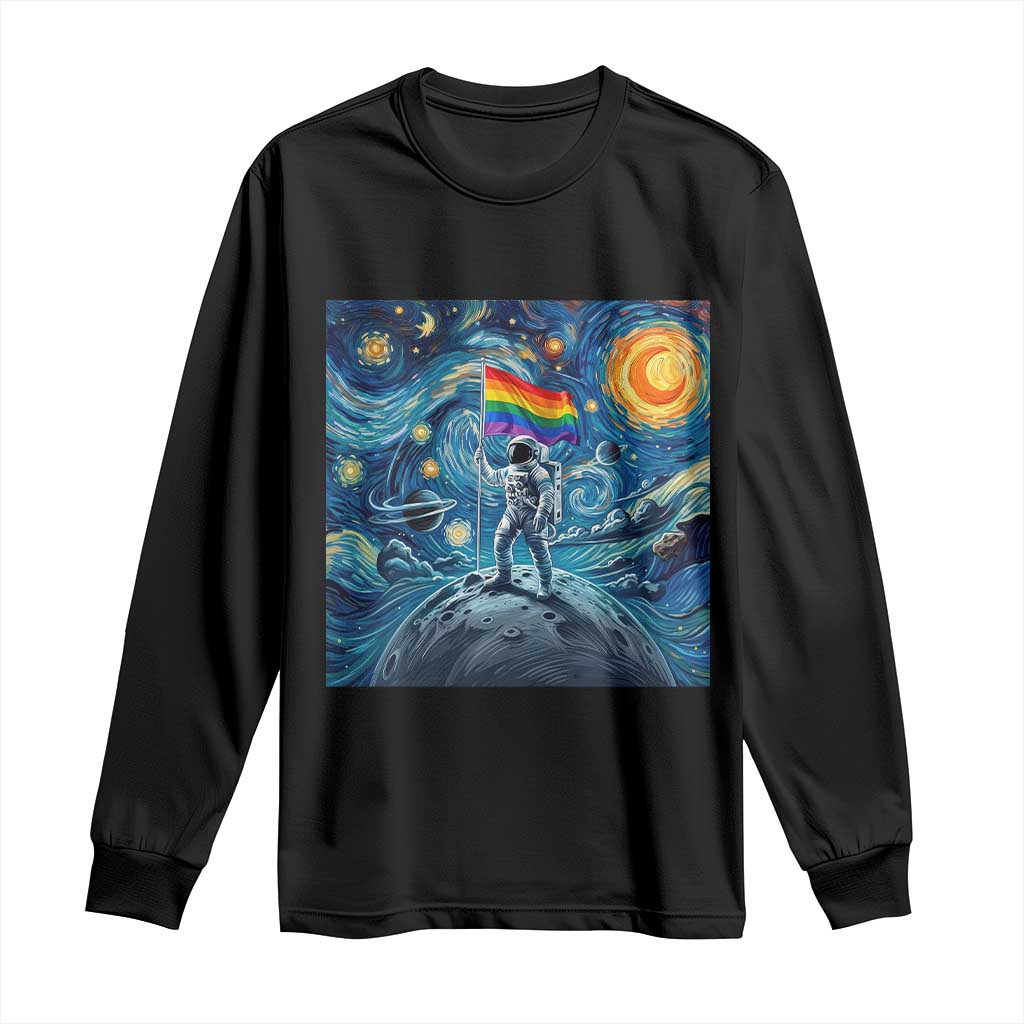 LGBTQ Rainbow Moon Astronaut Long Sleeve Shirt Starry Night Graphic TS12 Black Print Your Wear