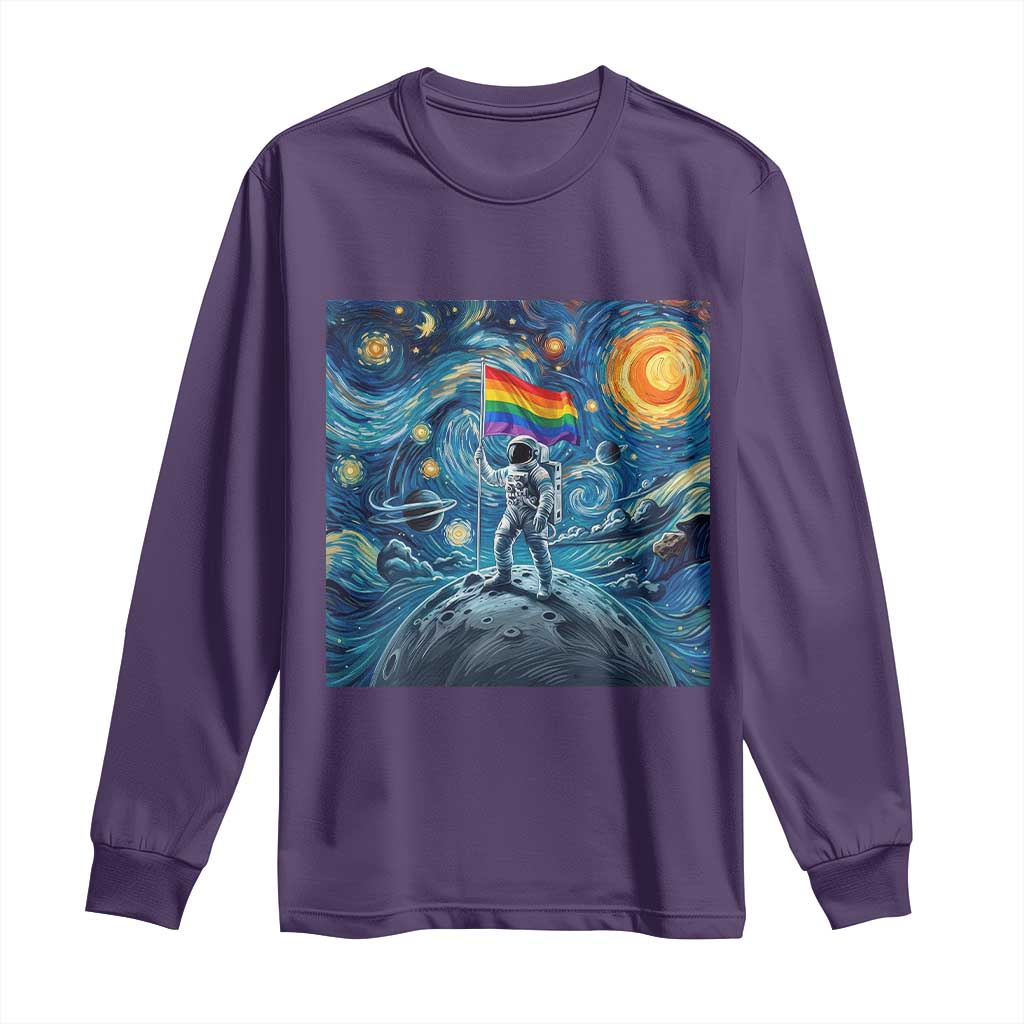 LGBTQ Rainbow Moon Astronaut Long Sleeve Shirt Starry Night Graphic TS12 Purple Print Your Wear