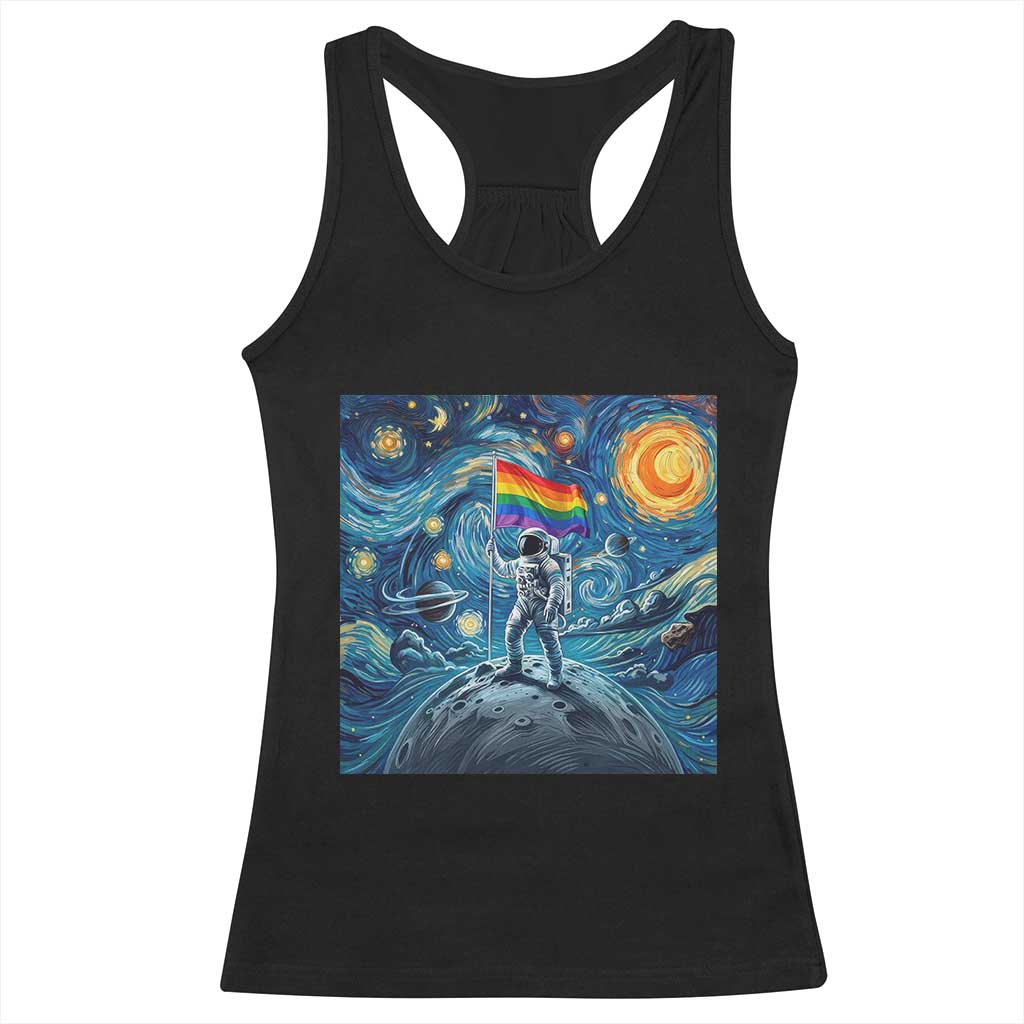 LGBTQ Rainbow Moon Astronaut Racerback Tank Top Starry Night Graphic TS12 Black Print Your Wear