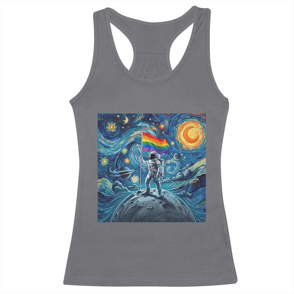LGBTQ Rainbow Moon Astronaut Racerback Tank Top Starry Night Graphic TS12 Charcoal Print Your Wear